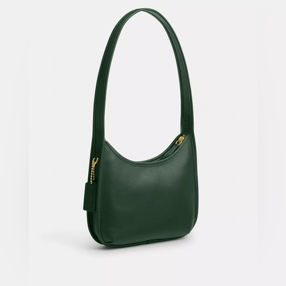 Coach Curve Zip Shoulder Bag in Brass/Hunter Green Glovetanned Leather NWT - Picture 9 of 12